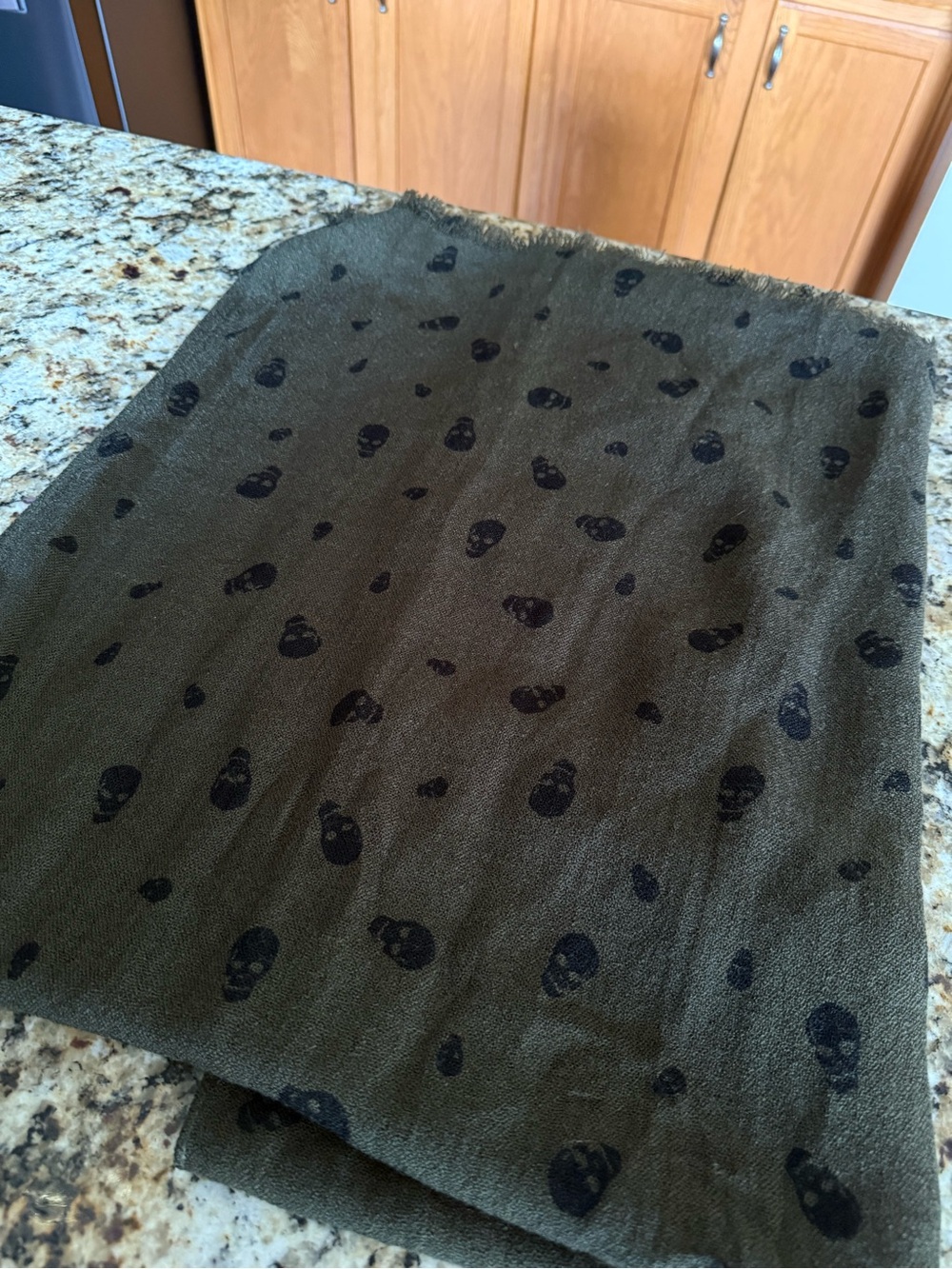 Mossimo Supply Co. Dark Green Scarf with Black Skull Print - Picture 7 of 7